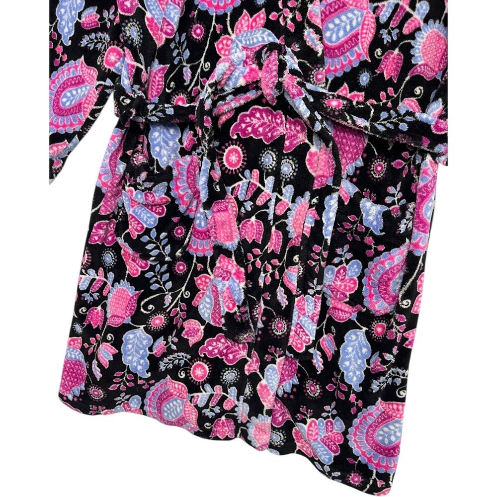 Vera Bradley Robe Womens Small Medium Black Alpine Floral Hoodie Plush Fleece - Picture 5 of 9